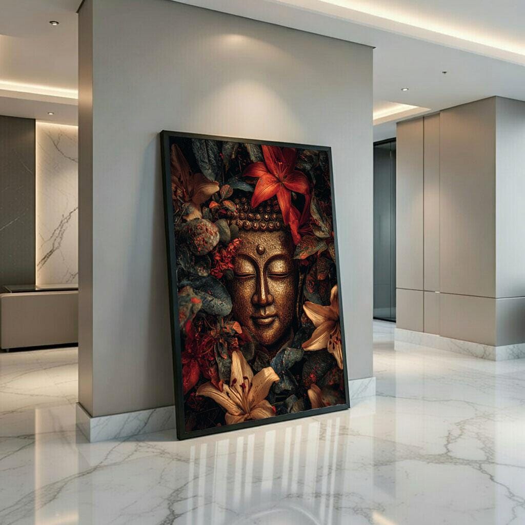 Image 3 of Serene Buddha in Floral Harmony Canvas Wall Art Print | Zen Living Room Decor | Ready to Hang