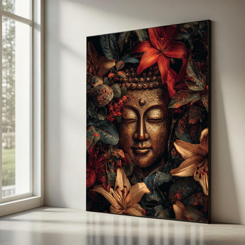 Image 5 of Serene Buddha in Floral Harmony Canvas Wall Art Print | Zen Living Room Decor | Ready to Hang