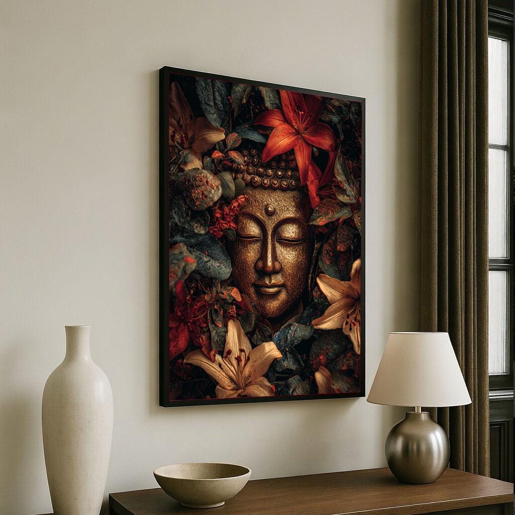 Image 6 of Serene Buddha in Floral Harmony Canvas Wall Art Print | Zen Living Room Decor | Ready to Hang