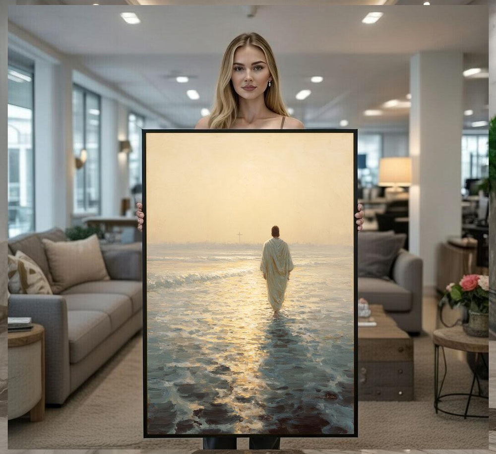 Radiant Jesus Walking on Water Canvas Wall Art Print  Serene Living Room Decor  Statement Piece