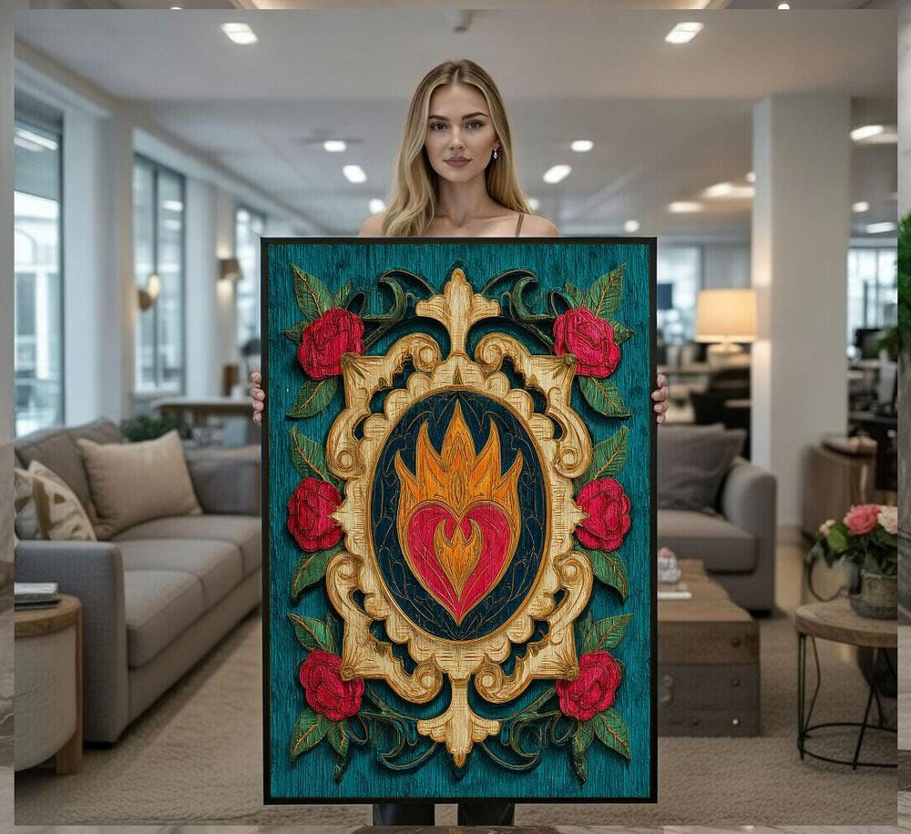 Romantic Sacred Heart Religious Canvas Wall Art Print  Vibrant Living Room Decor  Statement Piece