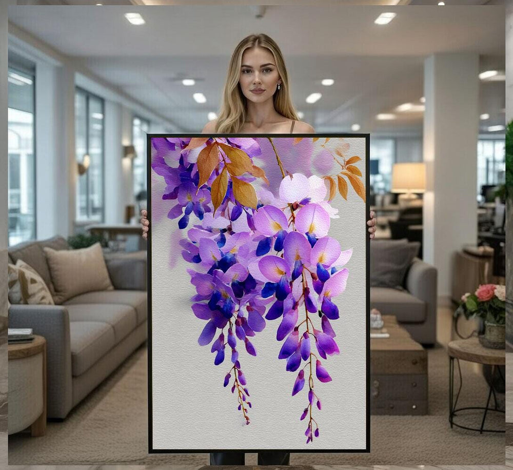 Elegant Purple Wisteria Canvas Wall Art Print  Modern Living Room Decor  Ready to Hang