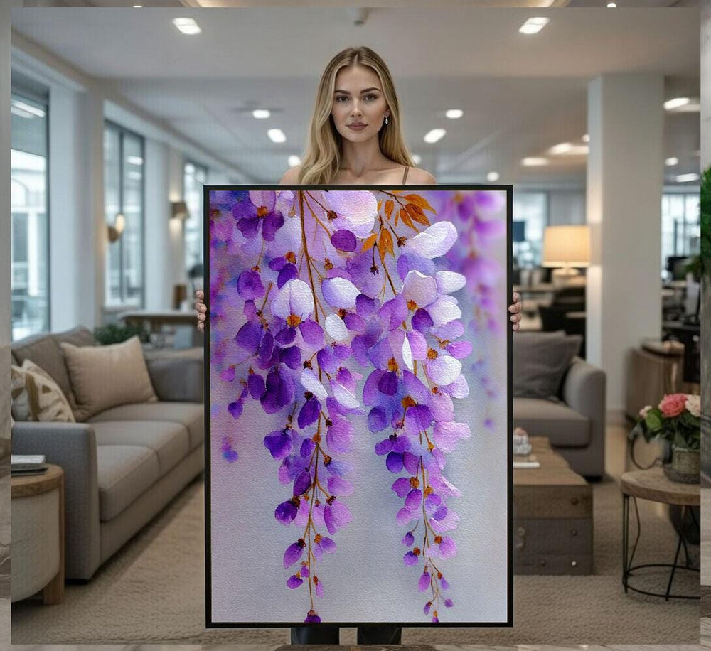 Elegant Purple Wisteria Floral Canvas Wall Art Print  Modern Living Room Decor  Ready to Hang