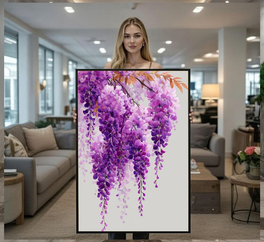 Elegant Purple Wisteria Canvas Wall Art Print  Floral Living Room Decor  Ready to Hang