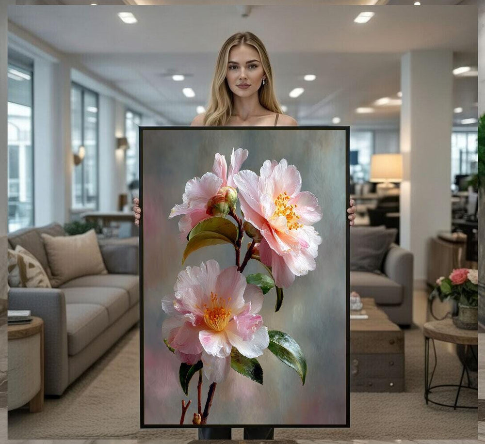 Elegant Pink Blossoms Floral Canvas Wall Art Print  Romantic Living Room Decor  Modern Art Lovers