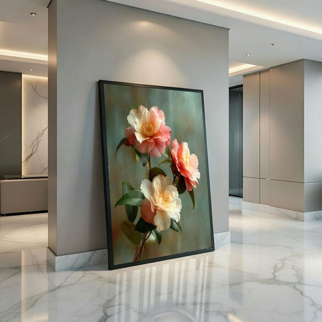 Image 3 of Elegant Floral Bloom Canvas Wall Art Print | Soft Pastel Living Room Decor | Ready to Hang