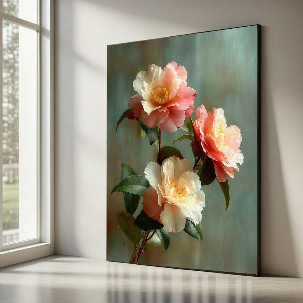 Image 5 of Elegant Floral Bloom Canvas Wall Art Print | Soft Pastel Living Room Decor | Ready to Hang