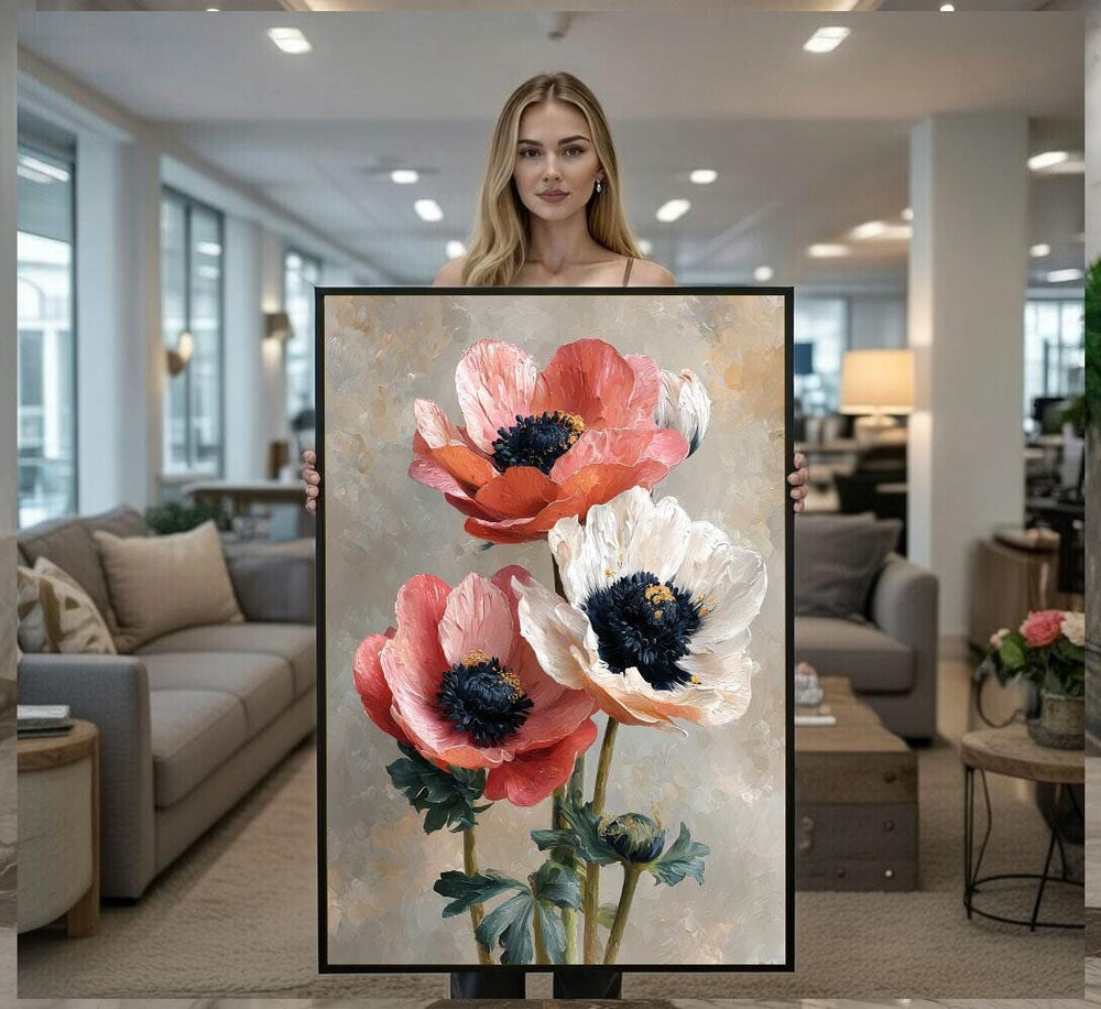 Romantic Floral Bouquet Canvas Wall Art Print  Modern Living Room Decor  Ready to Hang
