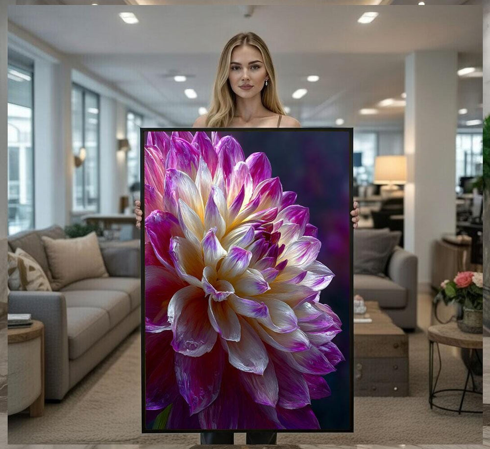 Elegant Pink Dahlia Canvas Wall Art Print  Floral Living Room Decor  Ready to Hang