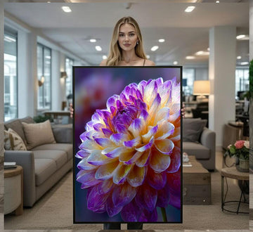 Image 1 of Vibrant Purple Dahlia Flower Canvas Wall Art Print | Modern Living Room Decor | Ready to Hang
