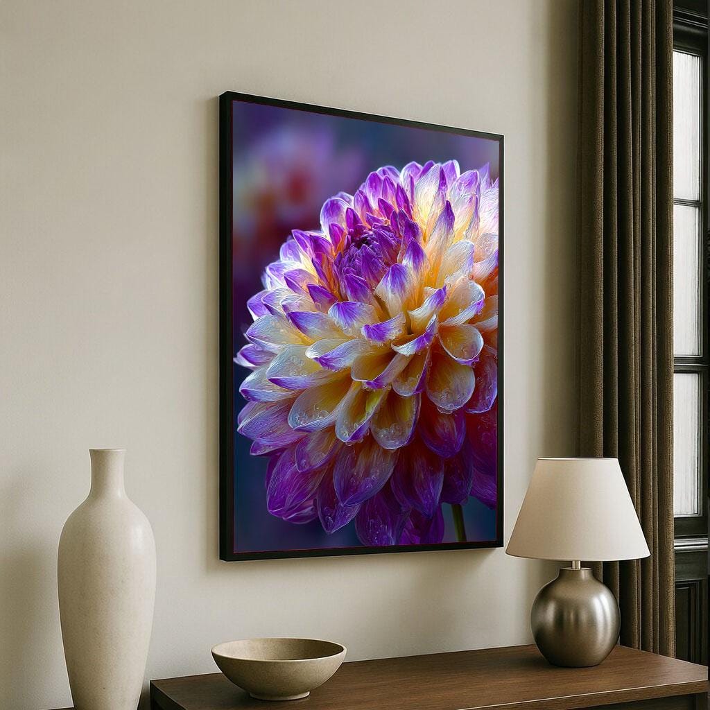 Image 6 of Vibrant Purple Dahlia Flower Canvas Wall Art Print | Modern Living Room Decor | Ready to Hang