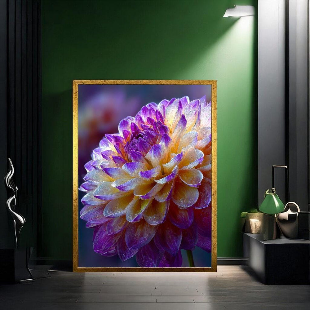 Vibrant Purple Dahlia Flower Canvas Wall Art Print  Modern Living Room Decor  Ready to Hang