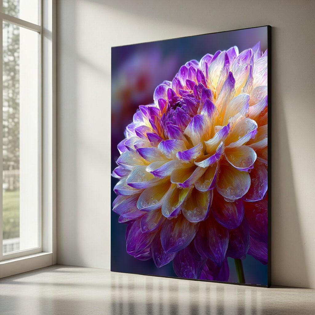 Image 5 of Vibrant Purple Dahlia Flower Canvas Wall Art Print | Modern Living Room Decor | Ready to Hang