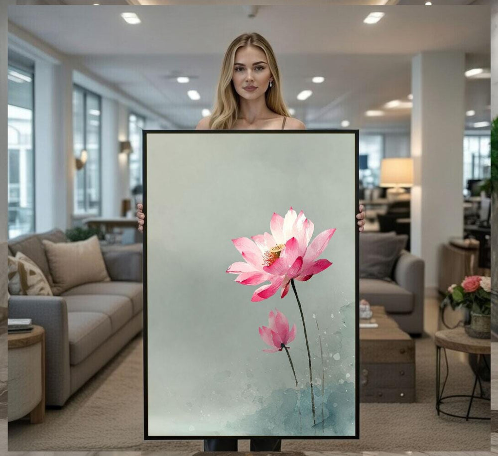 Elegant Pink Lotus Canvas Wall Art Print  Minimalist Living Room Decor  Ready to Hang