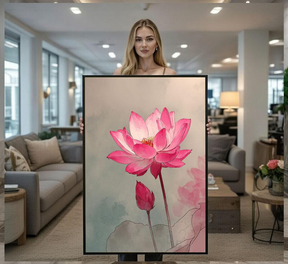 Elegant Pink Lotus Flower Canvas Wall Art Print  Serene Living Room Decor  Ready to Hang