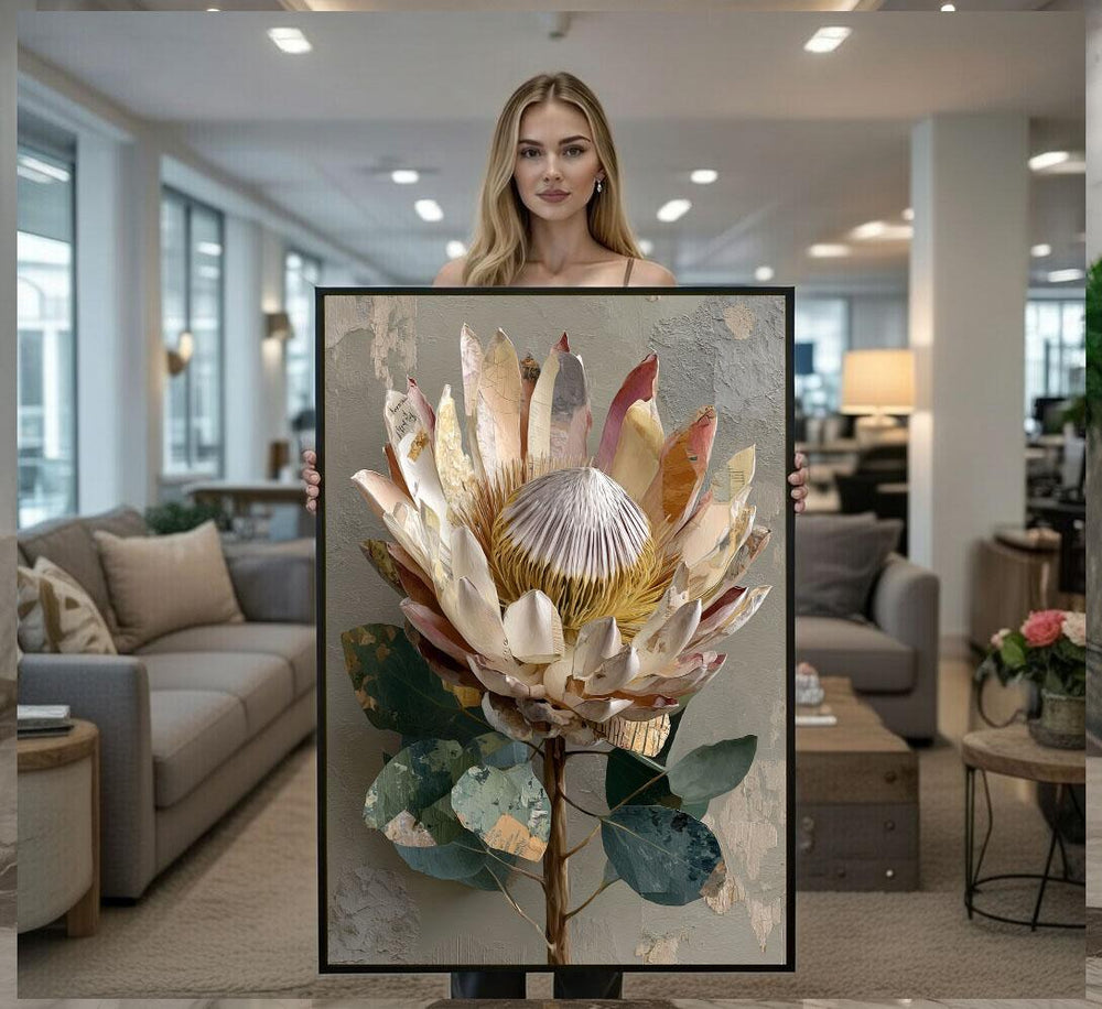 Elegant Protea Flower Canvas Wall Art Print  Modern Living Room Decor  Statement Piece for Nature Lovers