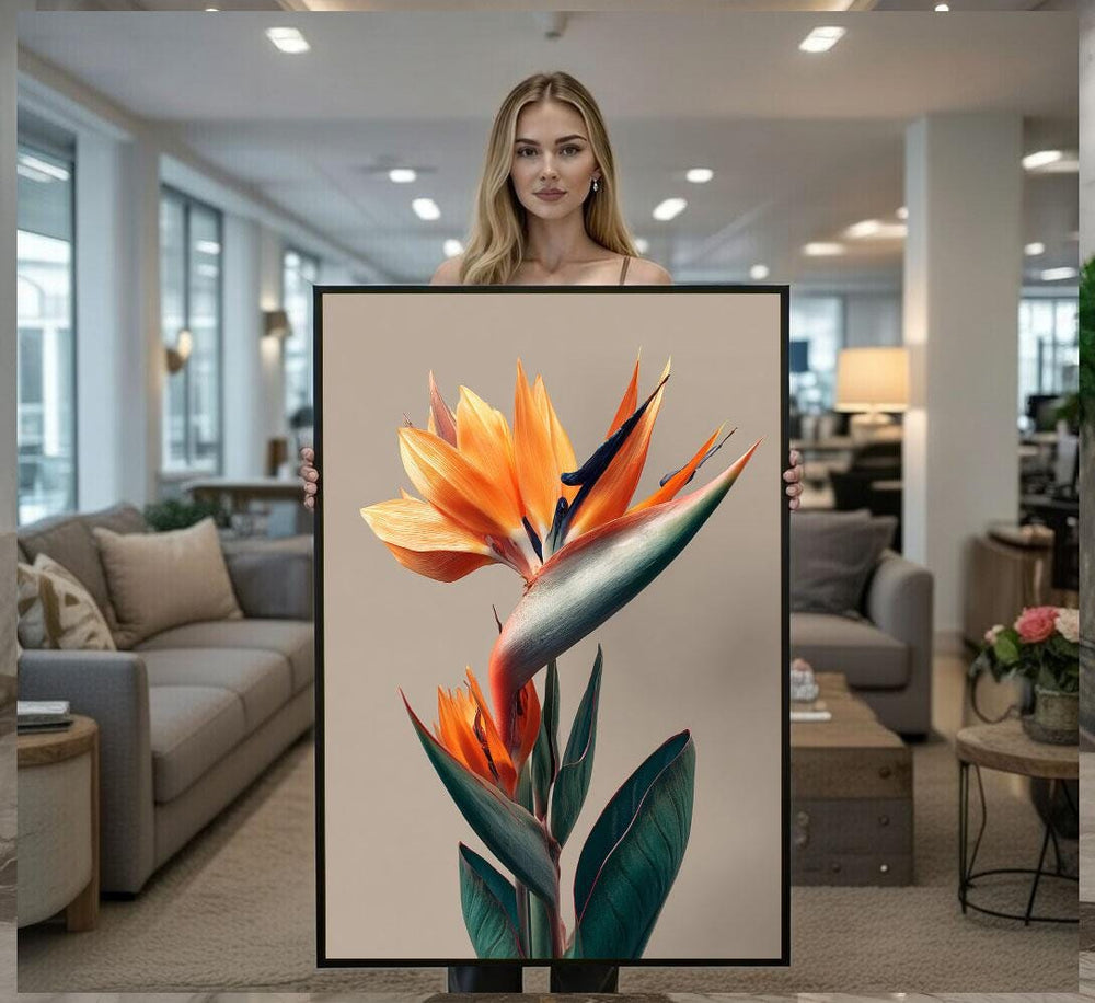 Elegant Bird of Paradise Canvas Wall Art Print  Modern Floral Living Room Decor  Ready to Hang