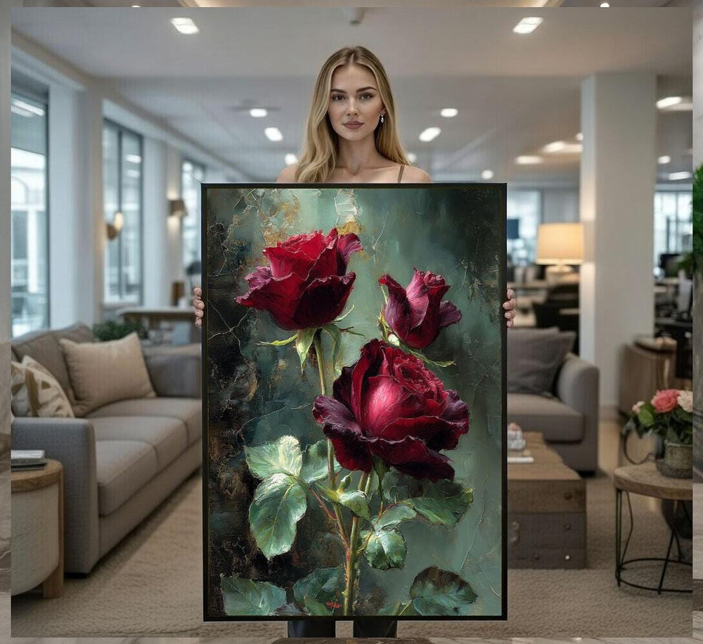 Elegant Red Rose Bloom Canvas Wall Art Print  Romantic Living Room Decor  Ready to Hang