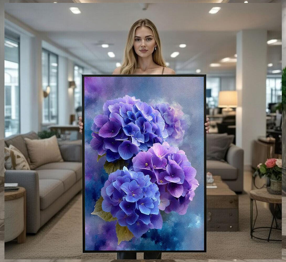 Elegant Purple Hydrangea Floral Canvas Wall Art Print  Modern Living Room Decor  Ready to Hang