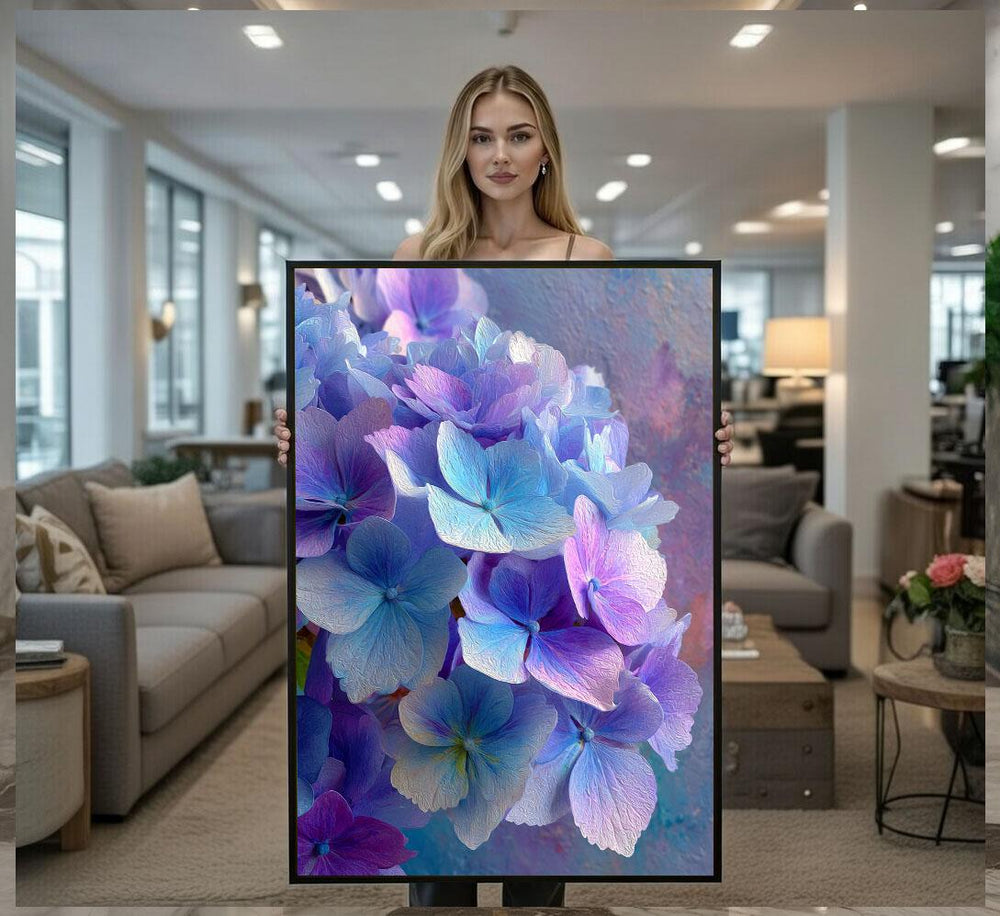 Elegant Hydrangea Floral Canvas Wall Art Print  Pastel Living Room Decor  Ready to Hang