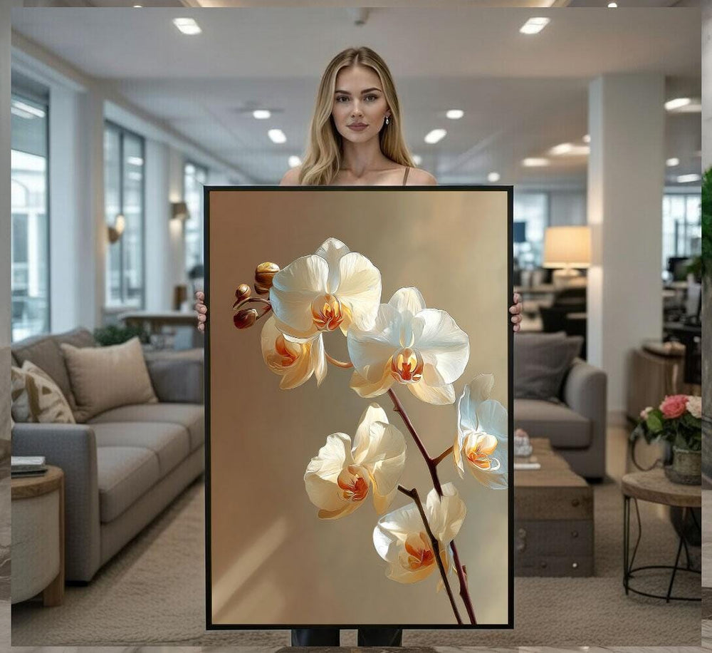 Elegant White Orchid Canvas Wall Art Print  Modern Living Room Decor  Ready to Hang