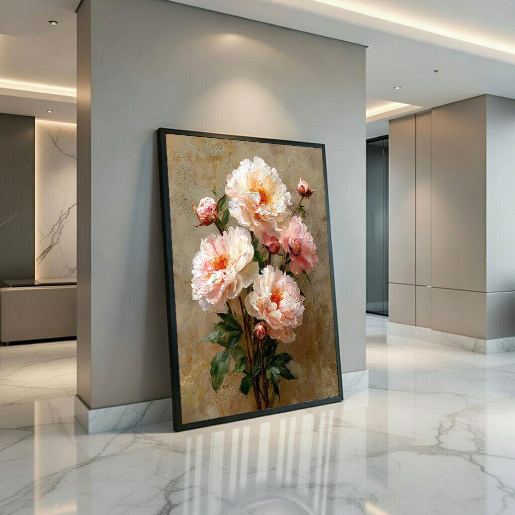 Image 3 of Elegant Peony Floral Canvas Wall Art Print | Vintage Living Room Decor | Ready to Hang