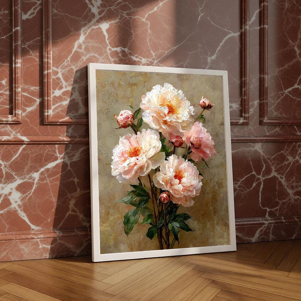 Image 4 of Elegant Peony Floral Canvas Wall Art Print | Vintage Living Room Decor | Ready to Hang