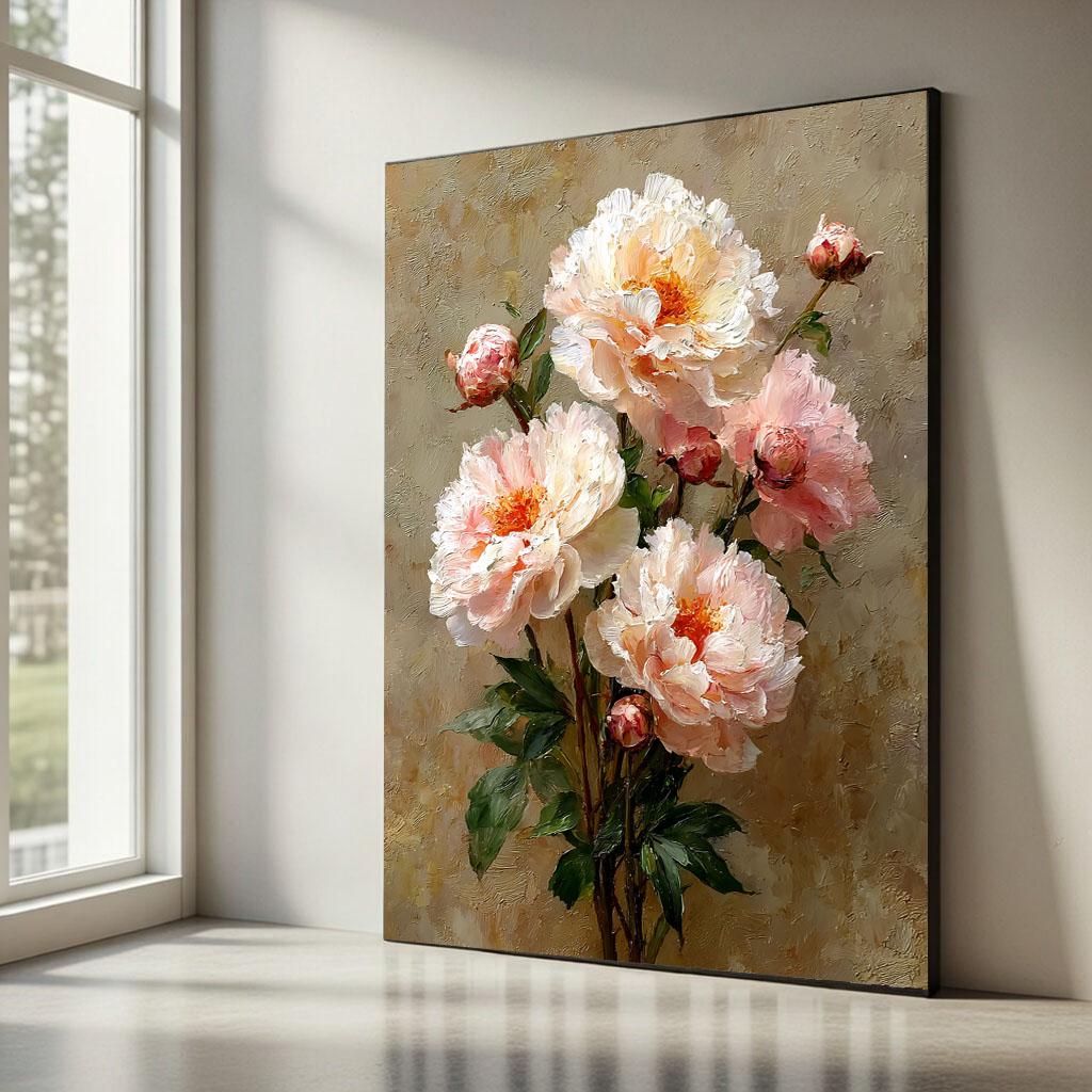 Image 5 of Elegant Peony Floral Canvas Wall Art Print | Vintage Living Room Decor | Ready to Hang