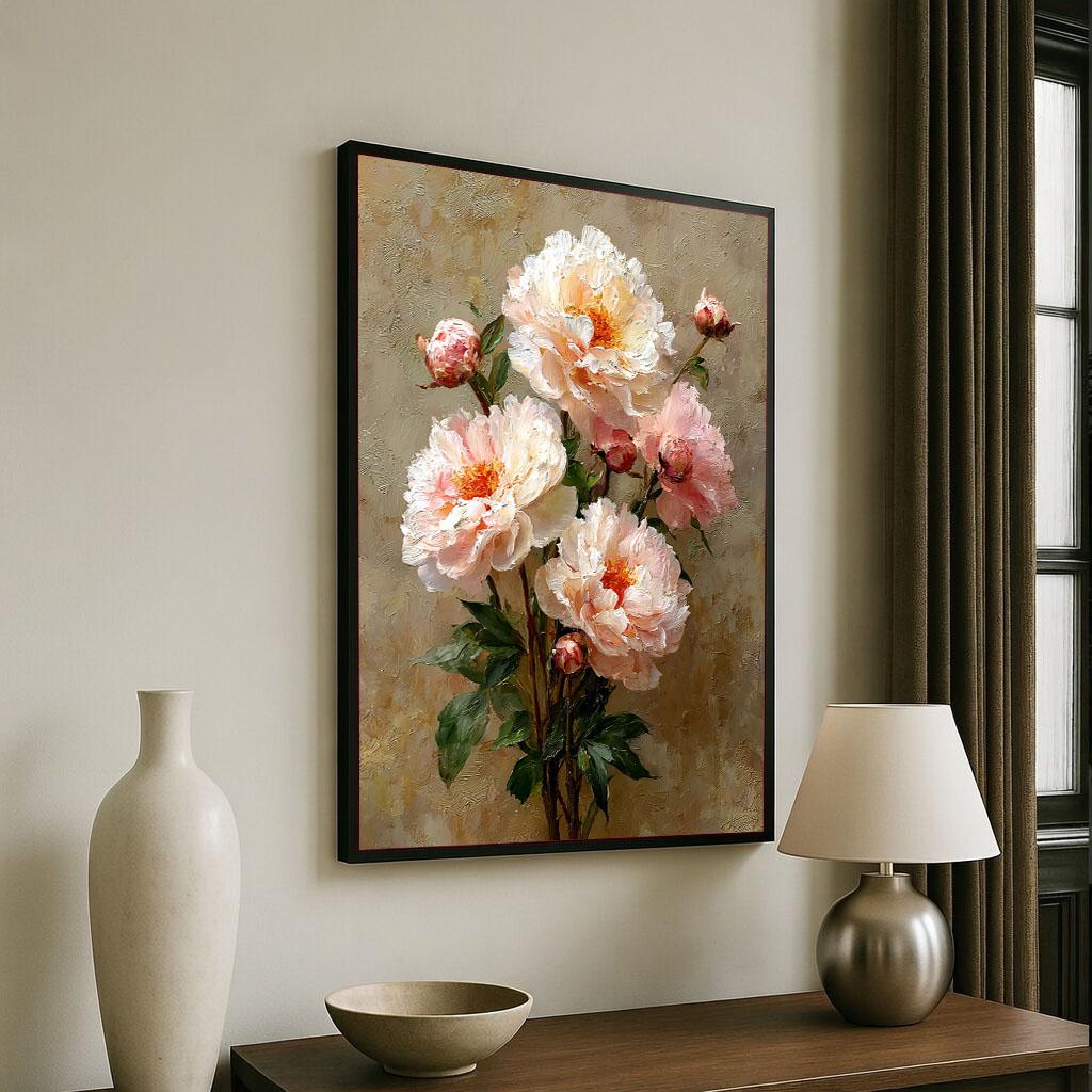 Image 6 of Elegant Peony Floral Canvas Wall Art Print | Vintage Living Room Decor | Ready to Hang