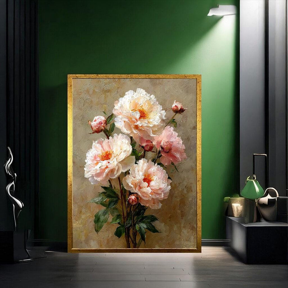 Elegant Peony Floral Canvas Wall Art Print  Vintage Living Room Decor  Ready to Hang