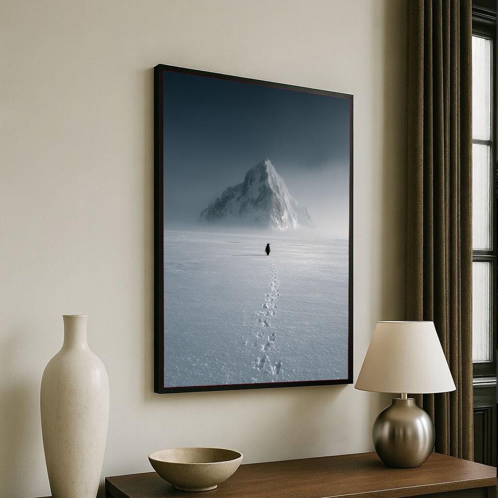 Image 6 of Lonely Penguin Walking Away Canvas Wall Art Print | Minimalist Living Room Decor | Choose Your Own Path Statement Piece