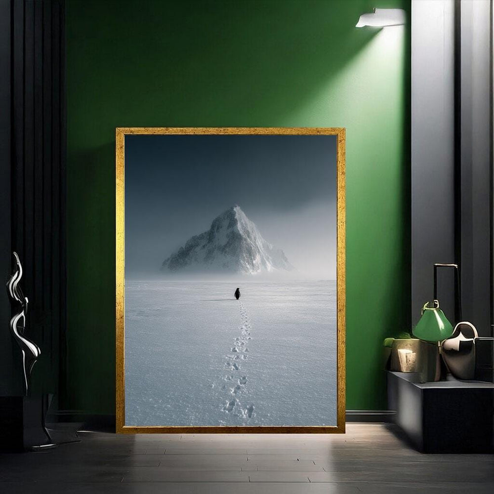 Lonely Penguin Walking Away Canvas Wall Art Print  Minimalist Living Room Decor  Choose Your Own Path Statement Piece