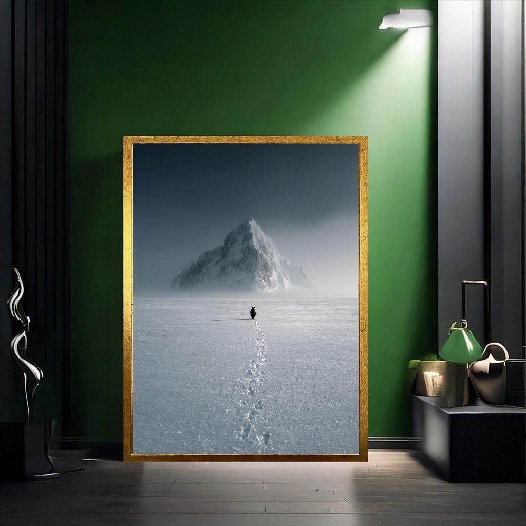 Image 2 of Lonely Penguin Walking Away Canvas Wall Art Print | Minimalist Living Room Decor | Choose Your Own Path Statement Piece