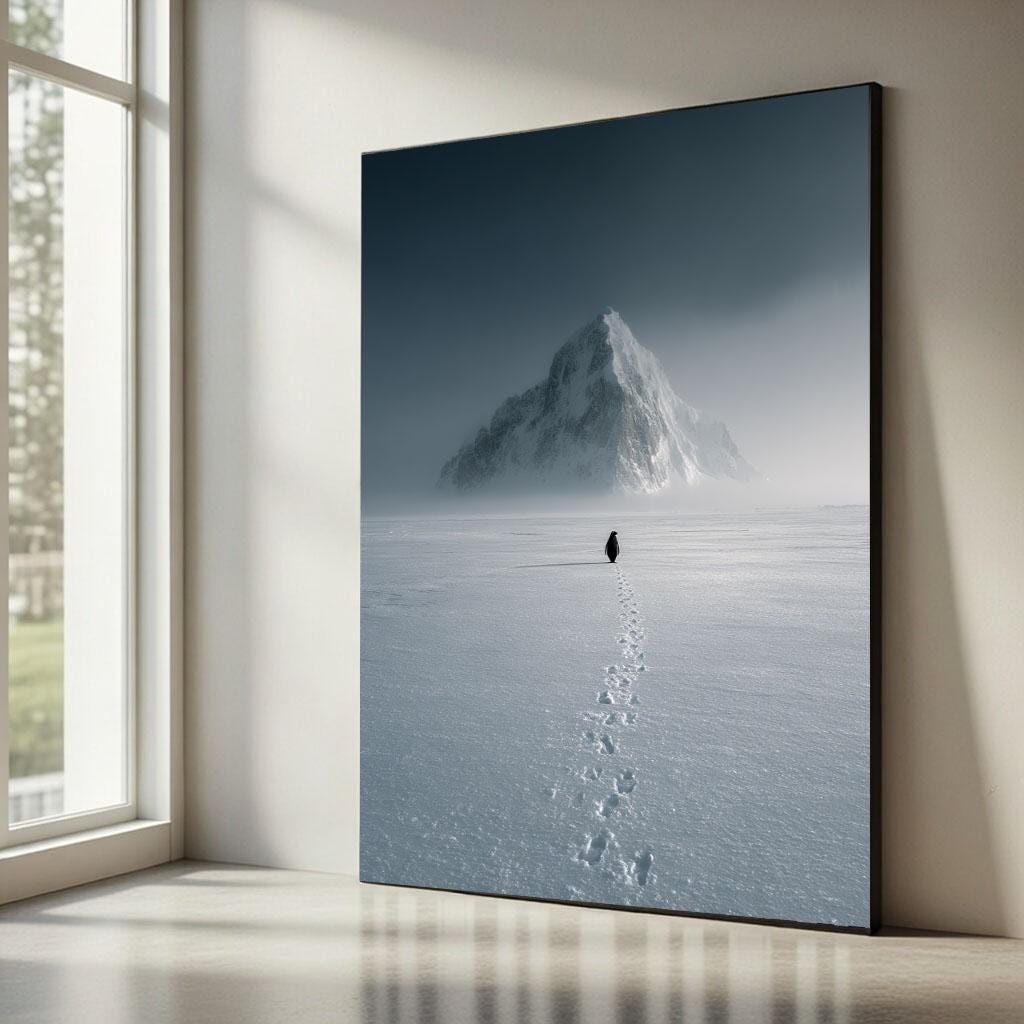 Image 5 of Lonely Penguin Walking Away Canvas Wall Art Print | Minimalist Living Room Decor | Choose Your Own Path Statement Piece