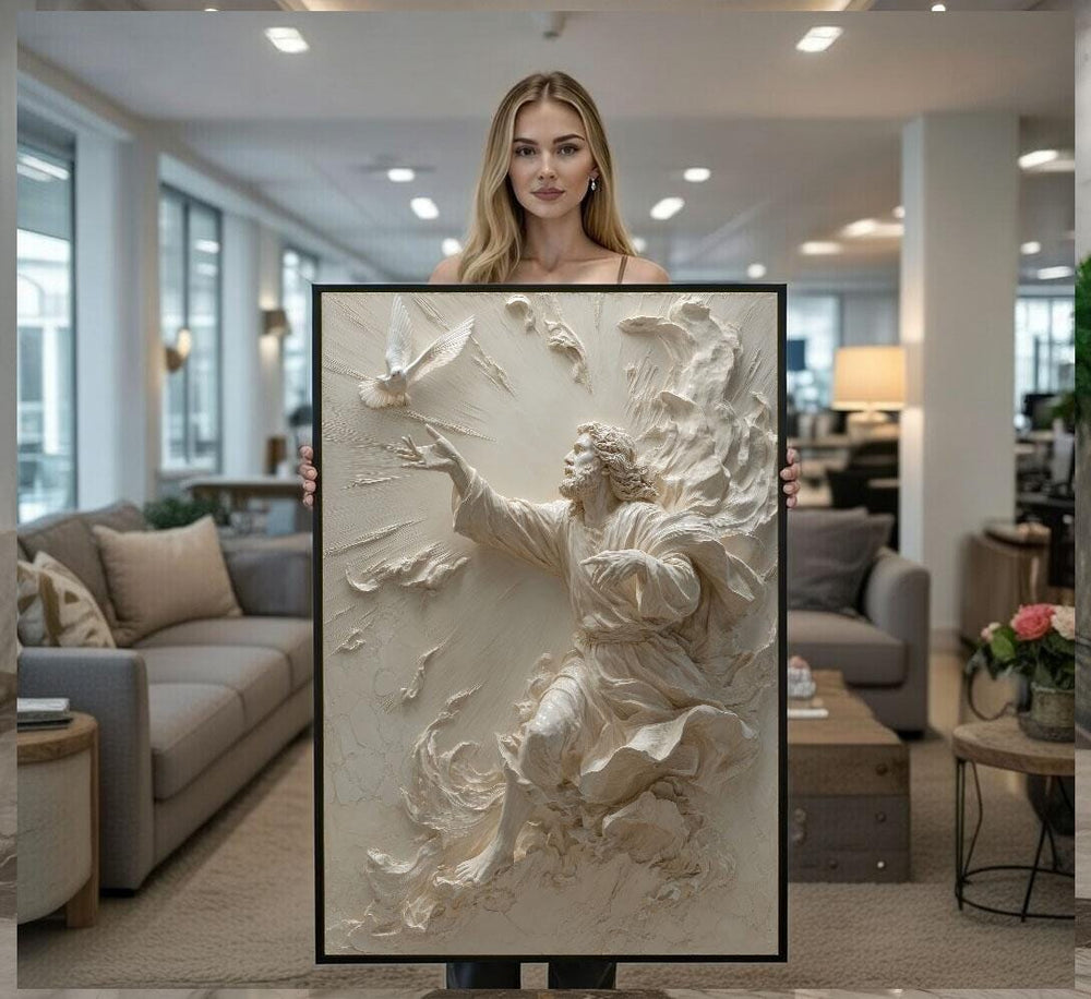 Radiant Jesus Ascension Canvas Wall Art Print  Ivory Living Room Decor  Statement Piece
