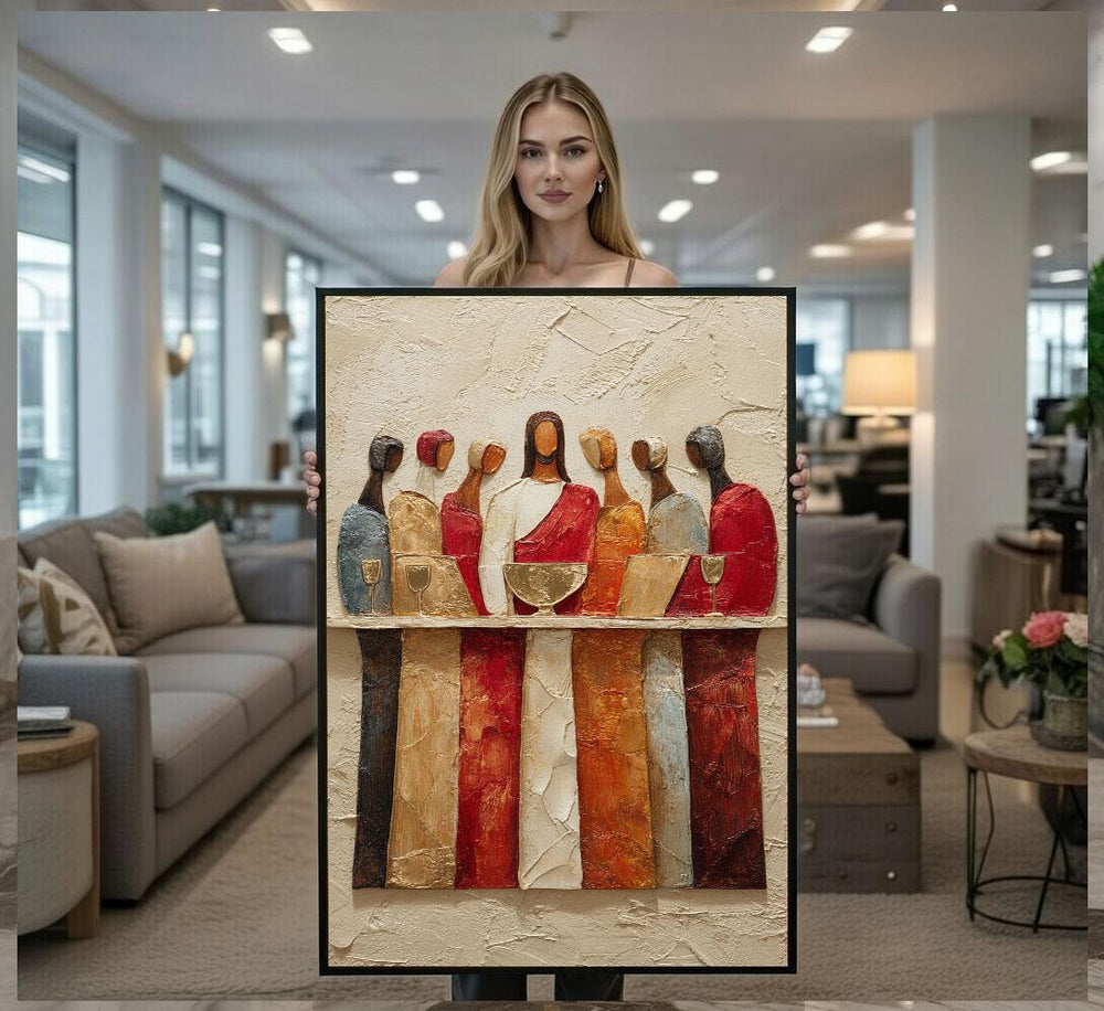 Radiant Jesus Last Supper Canvas Wall Art Print  Warm Tones Living Room Decor  Statement Piece