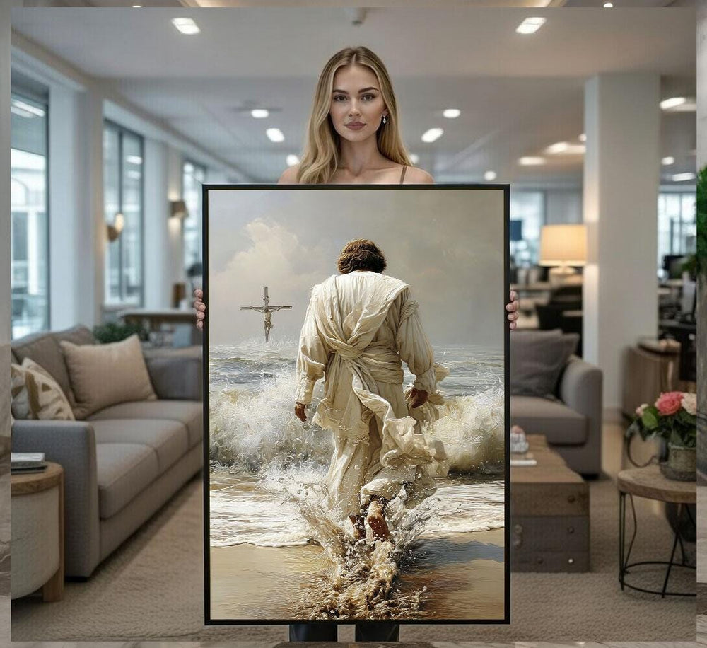Radiant Jesus Walking on Water Canvas Wall Art Print  Tranquil Living Room Decor  Statement Piece