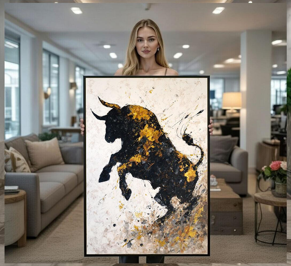 Dynamic Bull Abstract Canvas Wall Art Print  Bold Modern Living Room Decor  Statement Piece