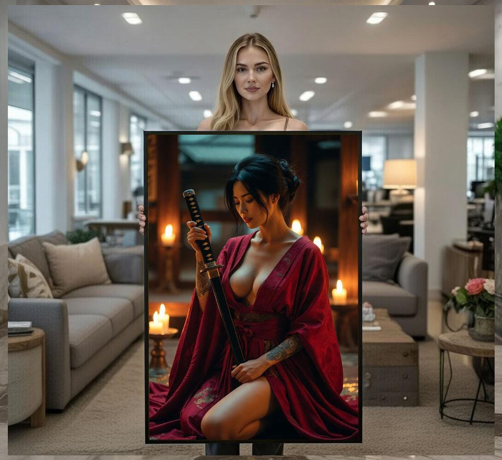 Elegant Samurai Woman Canvas Wall Art Print  Bold Bedroom Wall Decor  Statement Piece