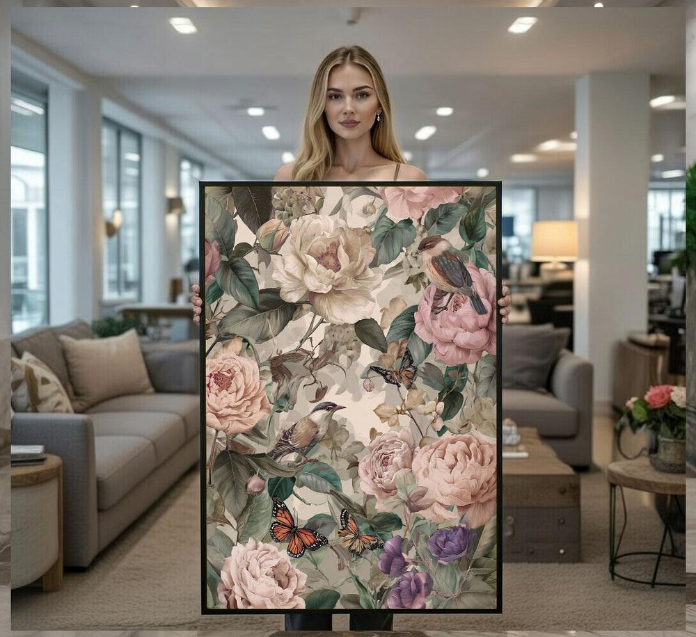 Elegant Floral Botanical Canvas Wall Art Print  Vintage Bedroom Wall Decor  Ready to Hang