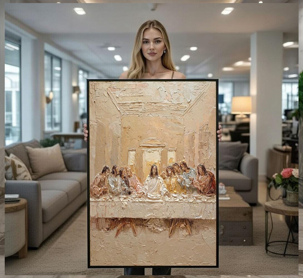 Radiant Jesus Last Supper Canvas Wall Art Print  Earthy Tones Living Room Decor  Statement Piece