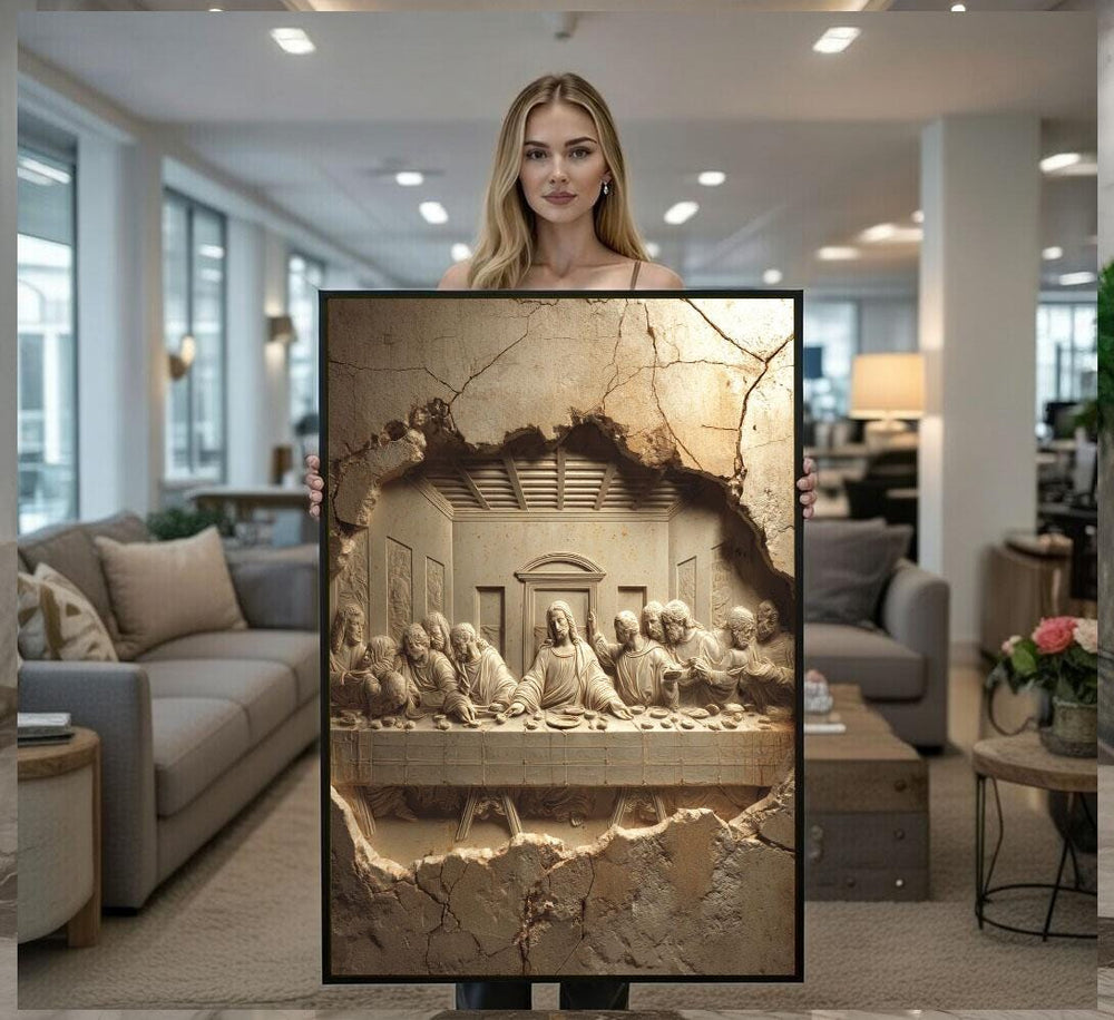 Radiant Jesus Last Supper Canvas Wall Art Print  Rustic Living Room Decor  Statement Piece