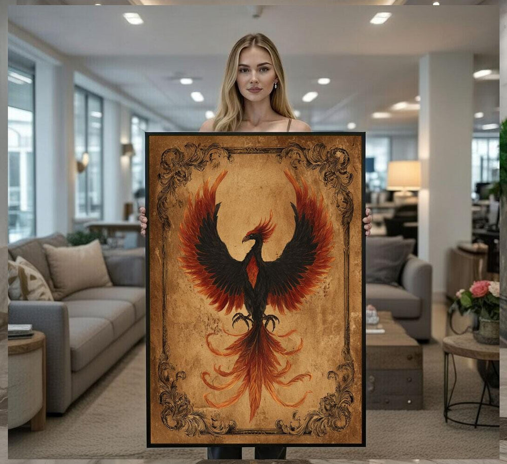Majestic Phoenix Rising Canvas Wall Art Print  Vintage Living Room Decor  Statement Piece