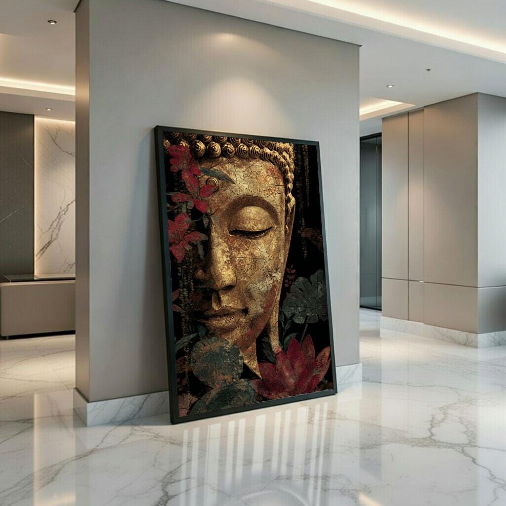 Image 3 of Tranquil Buddha Floral Canvas Wall Art Print | Zen Living Room Decor | Modern Art Lovers