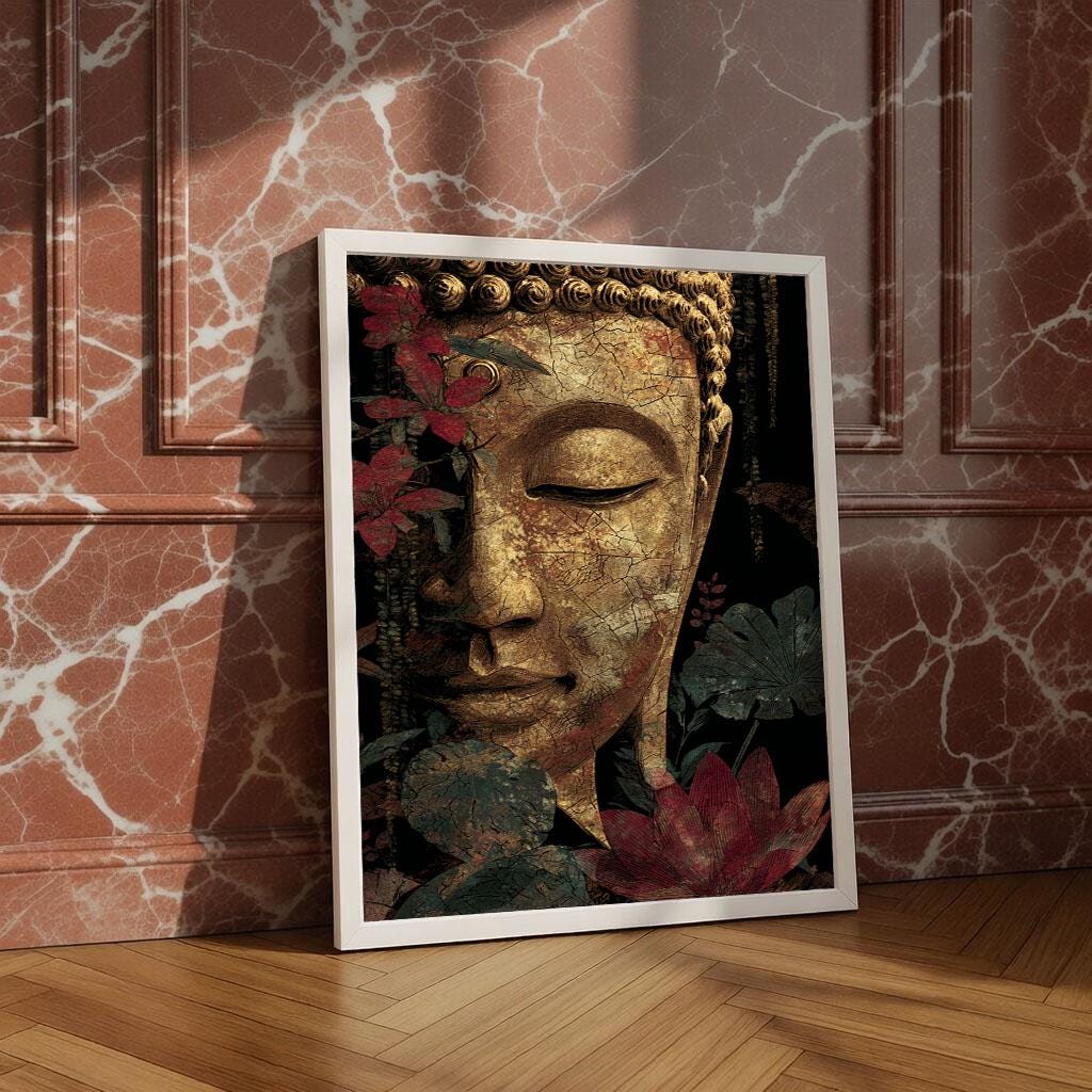 Image 4 of Tranquil Buddha Floral Canvas Wall Art Print | Zen Living Room Decor | Modern Art Lovers