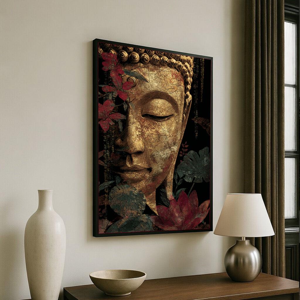 Image 6 of Tranquil Buddha Floral Canvas Wall Art Print | Zen Living Room Decor | Modern Art Lovers