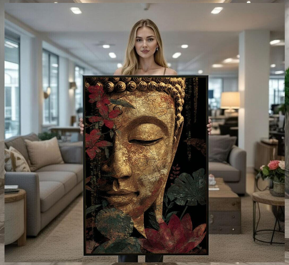 Tranquil Buddha Floral Canvas Wall Art Print  Zen Living Room Decor  Modern Art Lovers