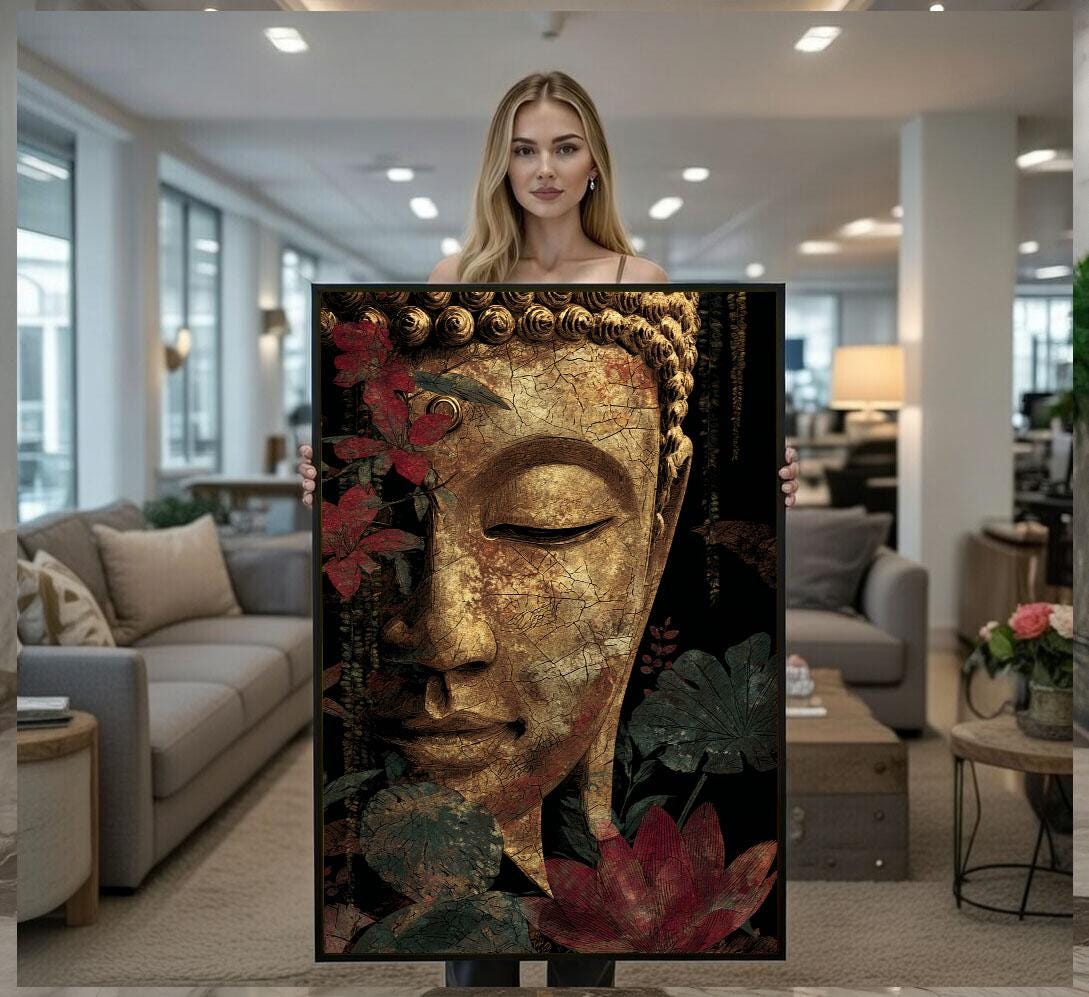 Image 1 of Tranquil Buddha Floral Canvas Wall Art Print | Zen Living Room Decor | Modern Art Lovers