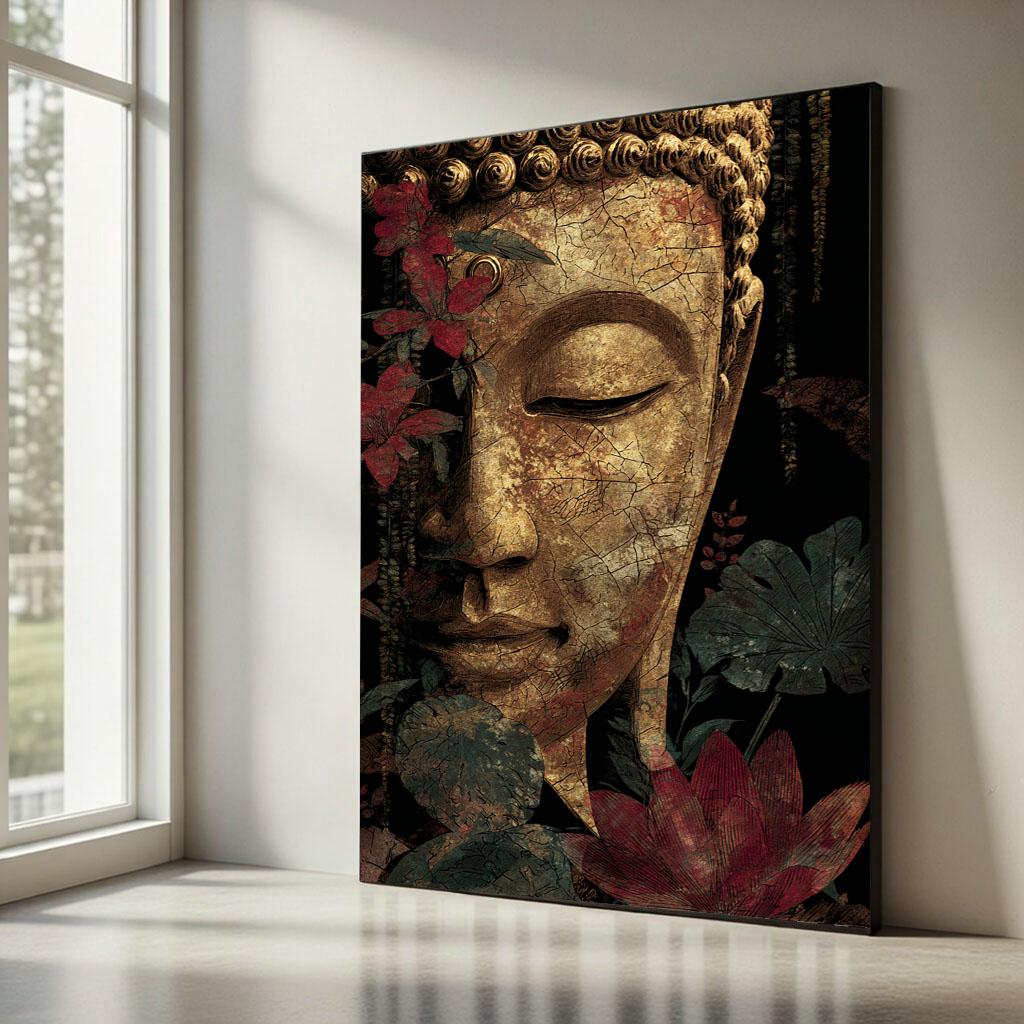 Image 5 of Tranquil Buddha Floral Canvas Wall Art Print | Zen Living Room Decor | Modern Art Lovers