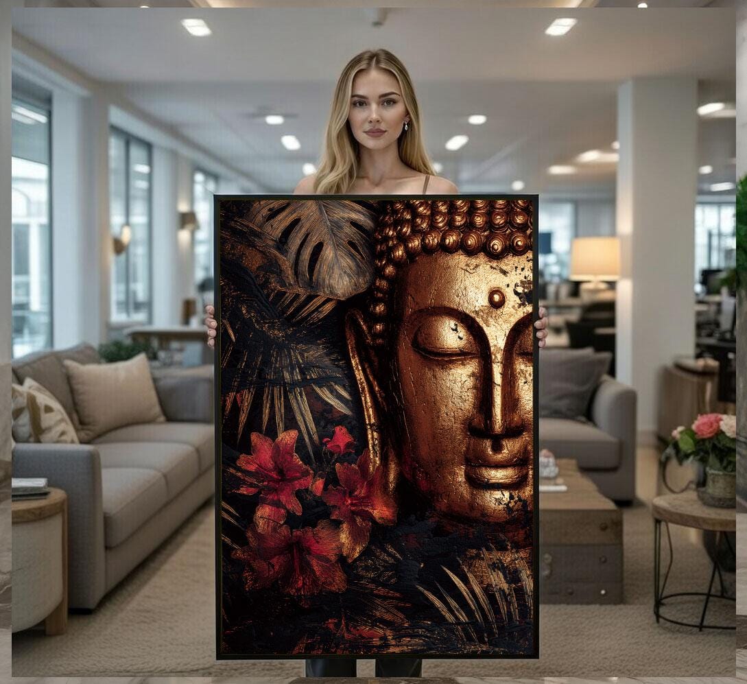 Image 1 of Serene Buddha Golden Canvas Wall Art Print | Zen Living Room Decor | Modern Art Lovers